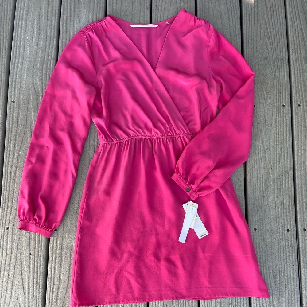Cynthia Vincent 100% Silk V-Neck Pink Dress from What Not to Wear Long Sleeve